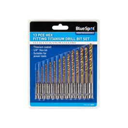 Blue Spot Tools 13 PCE Hex Fitting Titanium Drill Bit Set (1.5-6.5mm ...