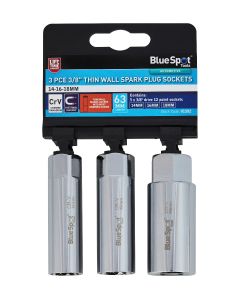 Blue Spot Tools 3 PCE 3/8" Thin Wall Spark Plug Sockets 14,16,18MM