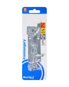  Blue Spot Tools Ironmongery 100mm Zinc Plated Necked Tower Bolt