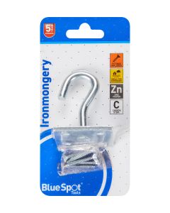  Blue Spot Tools Ironmongery 50mm x 50mm Zinc Plated Hook on Plate