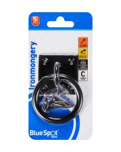  Blue Spot Tools Ironmongery 50mm x 50mm Black Powder Coated Ring on Plate 