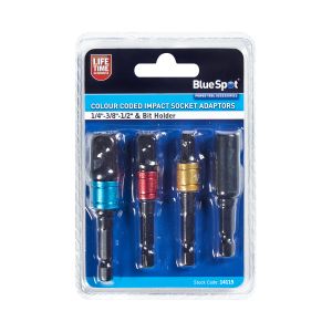 Blue Spot Tools Colour Coded Impact Socket Adaptors (1/4"-3/8"-1/2") & Bit Holder