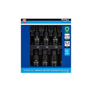 Blue Spot Tools 10 PCE 1/2" Impact Hex Bit Sockets (H4-H19)