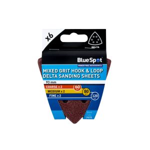 Blue Spot Tools 6 Pack 93mm Mixed Grit Delta Sanding Sheets