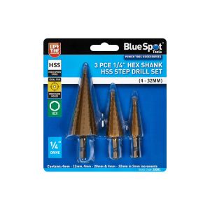 Blue Spot Tools 3 PCE Hex Shank HSS Step Drill Set (1/4" Hex Shank) (4 - 32mm)