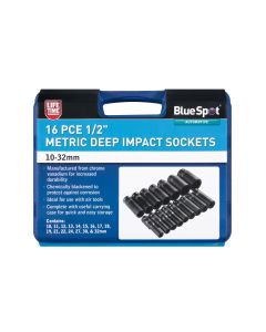 Blue Spot Tools 16 PCE 1/2" Metric Deep Impact Sockets (10-32mm)