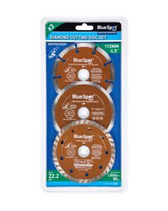 Blue Spot Tools 3 PCE 115mm (4.5") Diamond Cutting Disc Set