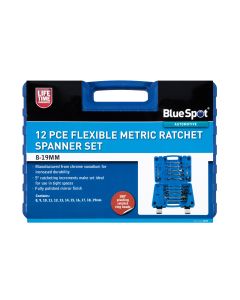 Blue Spot Tools 12 PCE Flexible Metric Ratchet Spanner Set (8-19mm) (With Case)