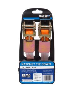 Blue Spot Tools 2 Pack Ratchet Tie Down (25mm x 4.5m/15ft)