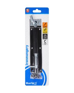  Blue Spot Tools Ironmongery 200mm Black Powder Coated Necked Tower Bolt