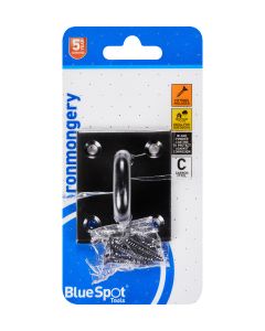  Blue Spot Tools Ironmongery 55mm x 65mm Black Powder Coated Heavy Duty Staple on Plate